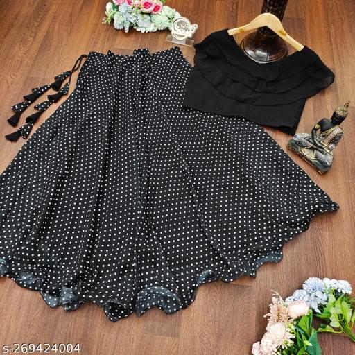 Black Floral Wrap Midi Skirt